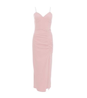 QUIZ Petite Pink Ruched Maxi Dress New Look