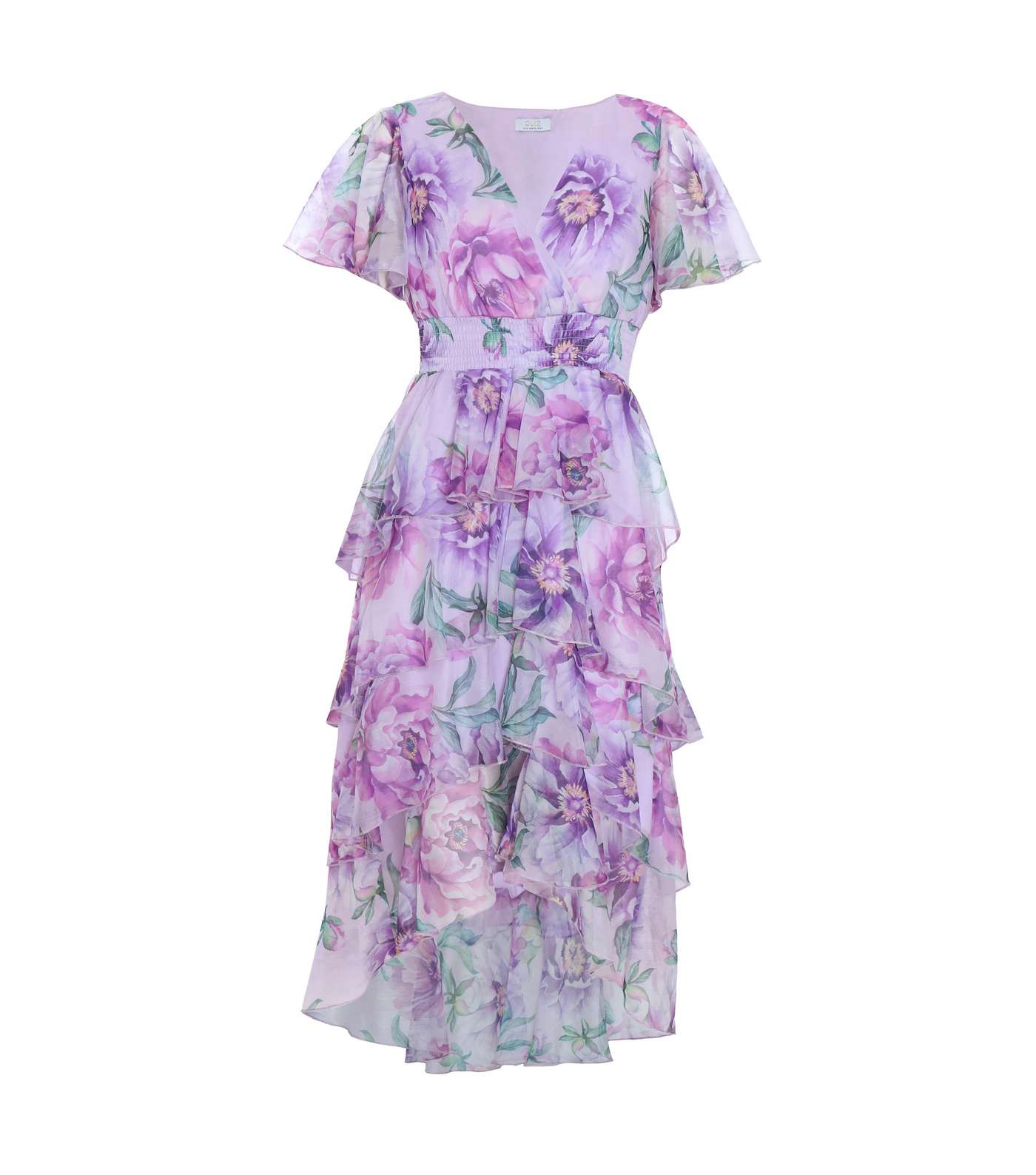 QUIZ Petite Lilac Floral Chiffon Tiered Midi Dress Image 4
