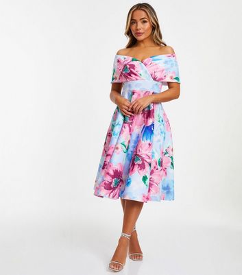 QUIZ Petite Multi Colour Floral Bardot Mini Dress New Look