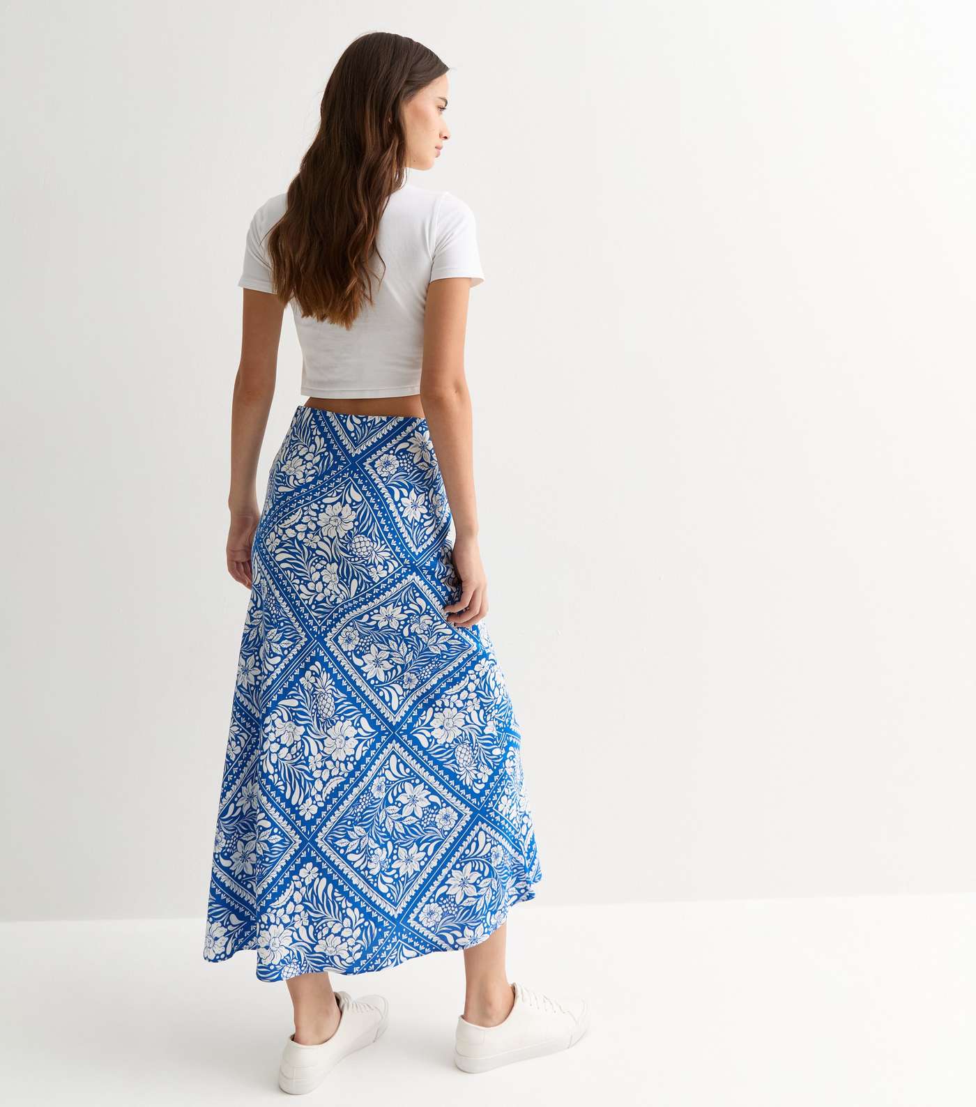 Blue Tile Print Midi Skirt  Image 4