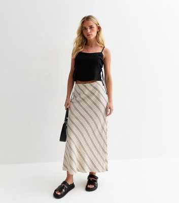 Petite Off White Stripe Linen-Look Midi Skirt