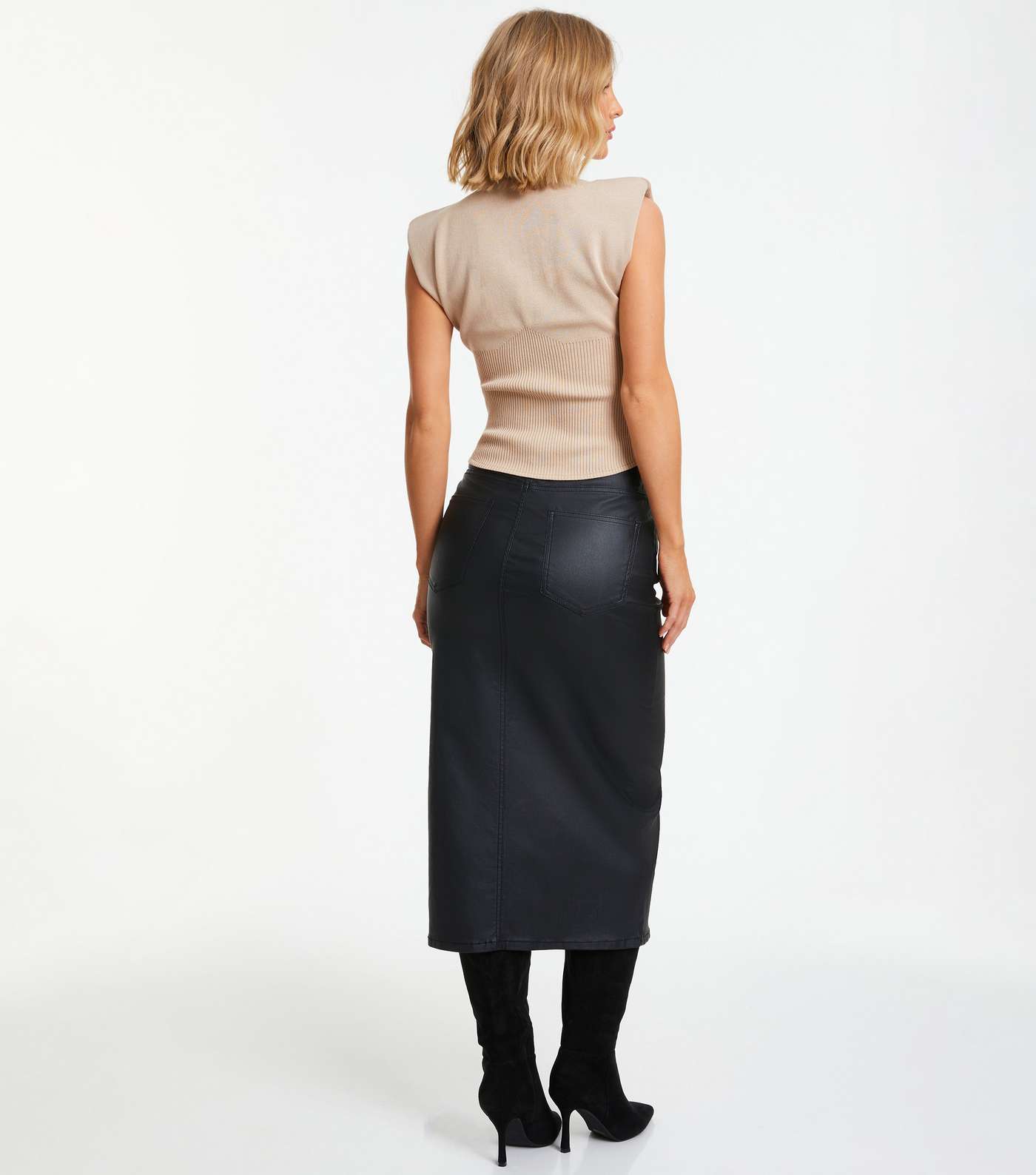 Quiz Black Leather-Look Midi Skirt Image 3