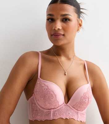 Pink Floral Embroidered Push Up Bra