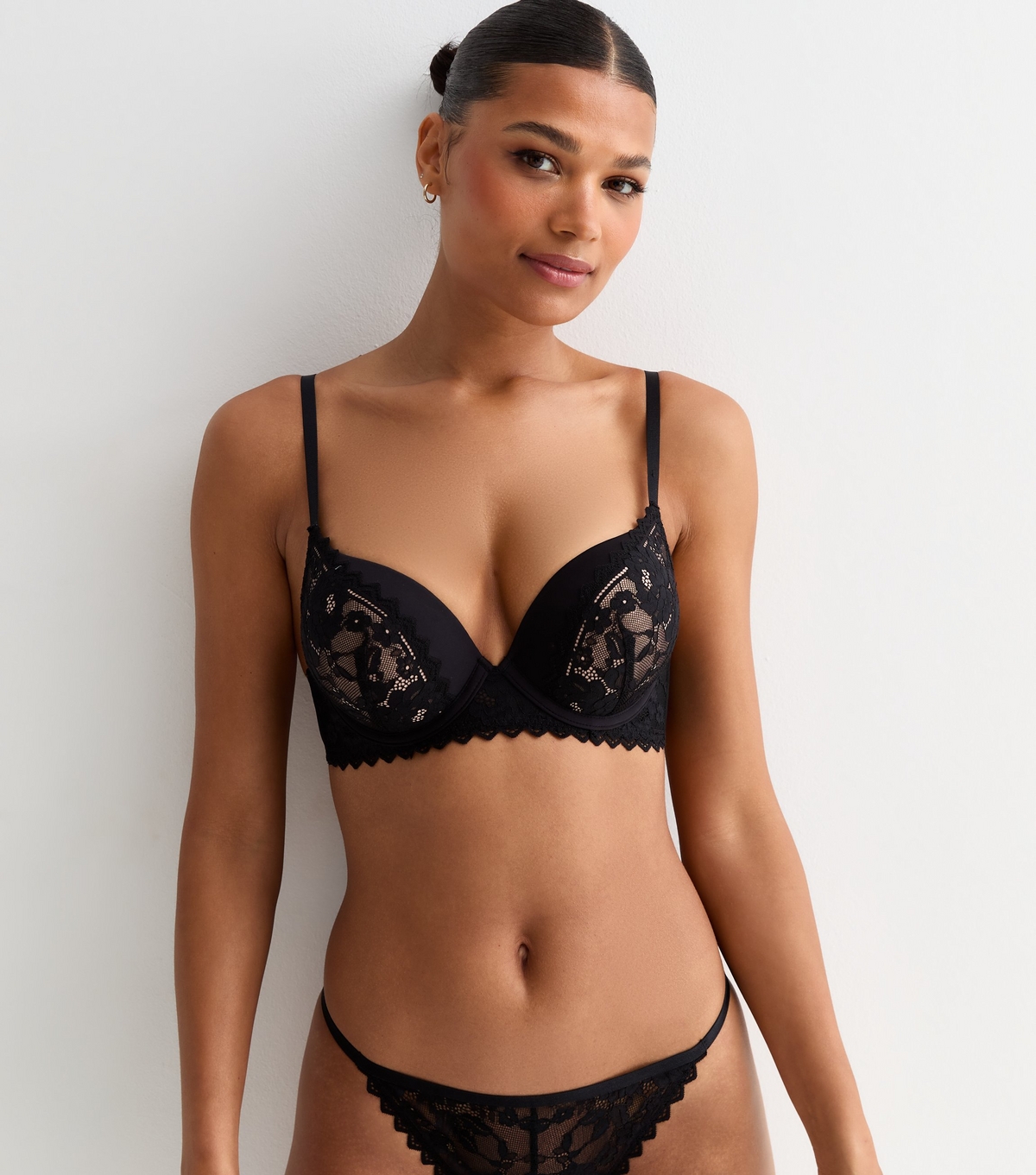 Women's Black Lace Trim Boost Bra New Look