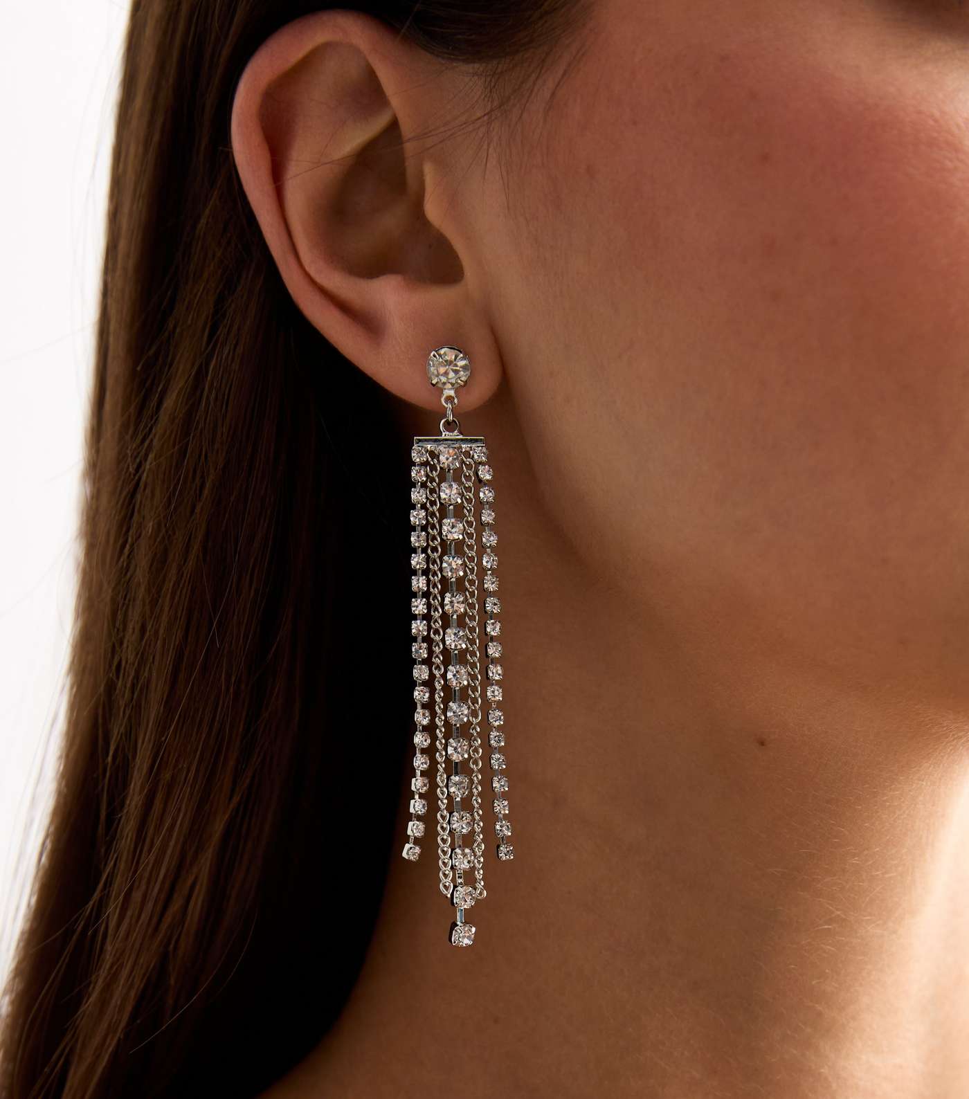 Silver Diamanté Chain Tassel Earrings