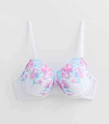 Pink Floral-Embroidered Mesh T-Shirt Bra