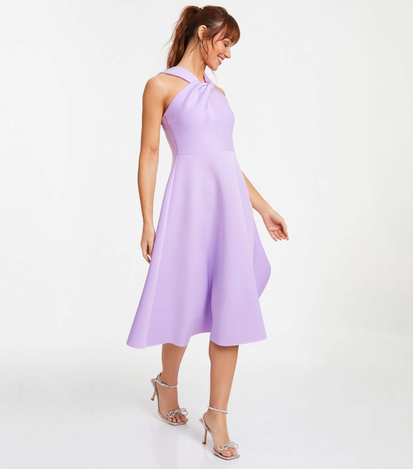 QUIZ Lilac Twist Neck Midi Dress Image 2