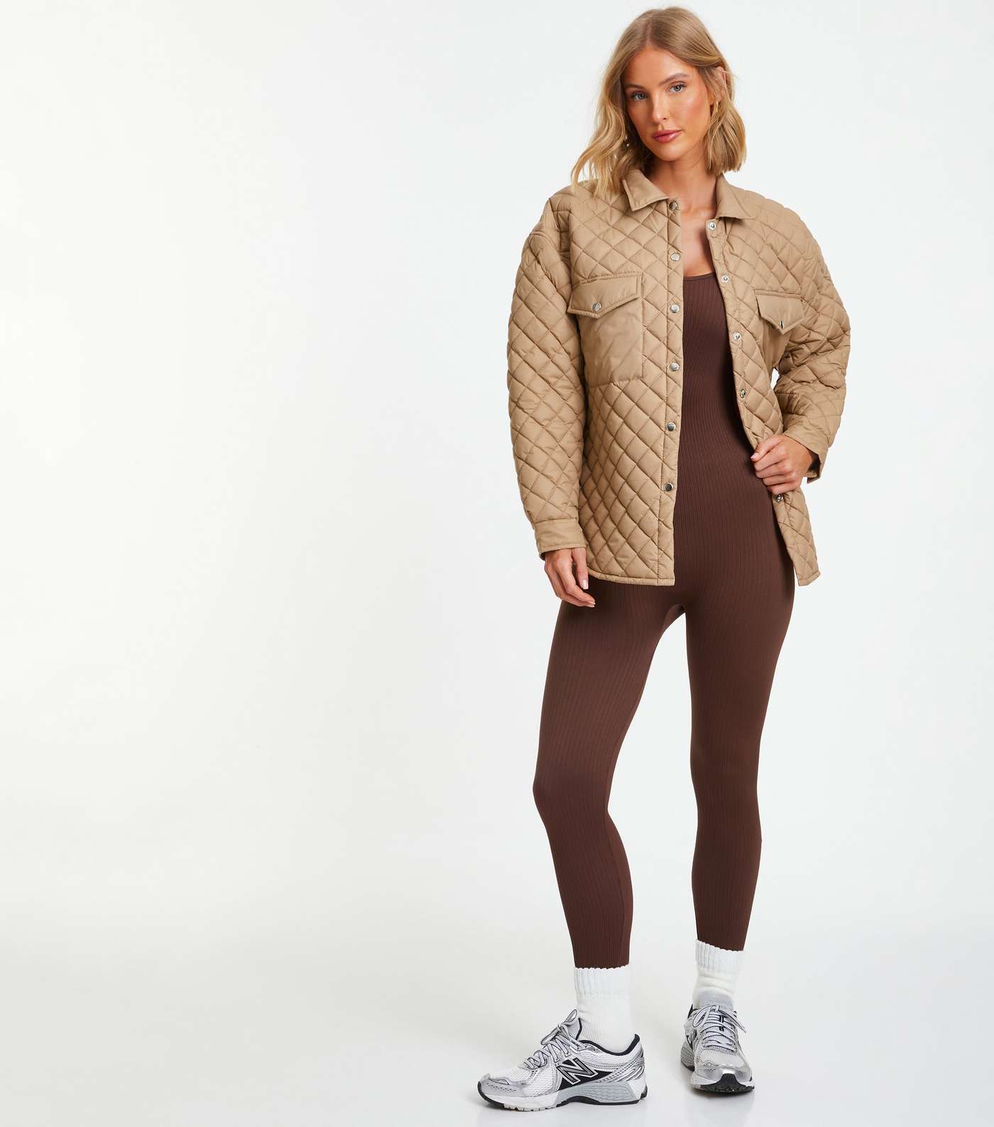 QUIZ Camel Quilted Jacket Image 2