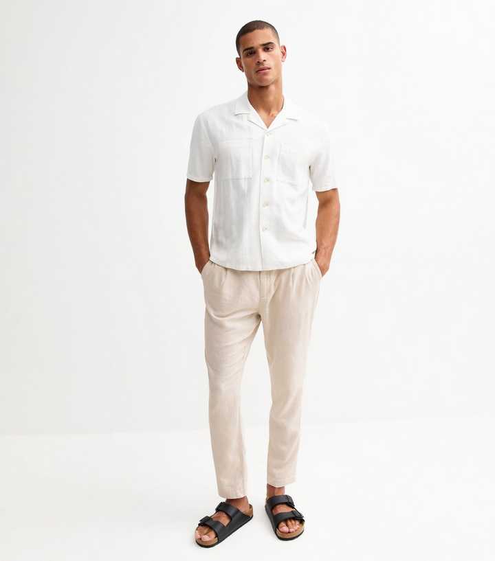 Cream Linen Blend Slim-Fit Trousers