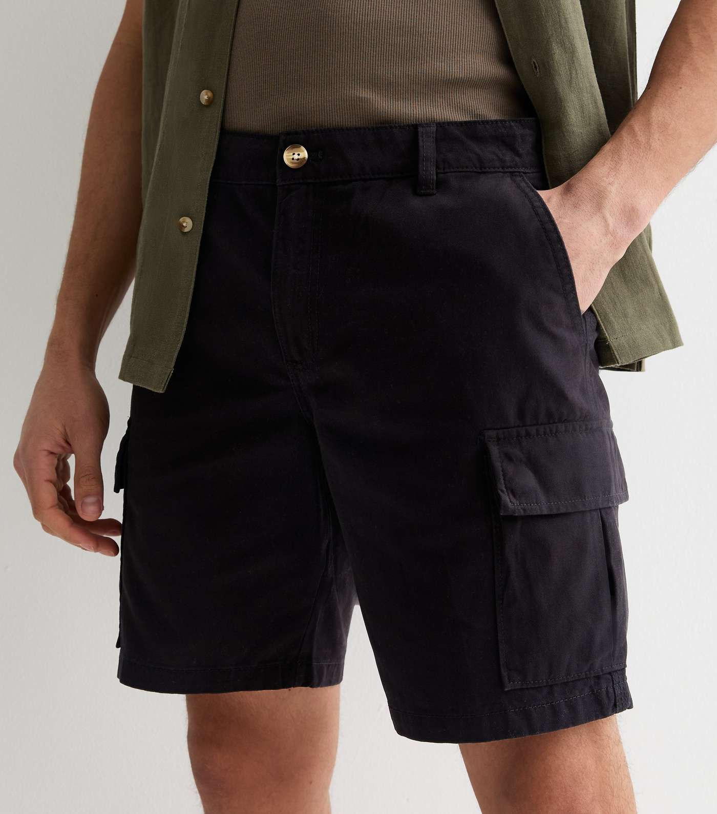 Black Regular Fit Cargo Shorts