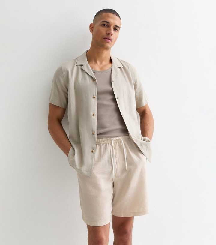 Cream Linen Blend Relaxed Fit Drawstring Shorts New Look