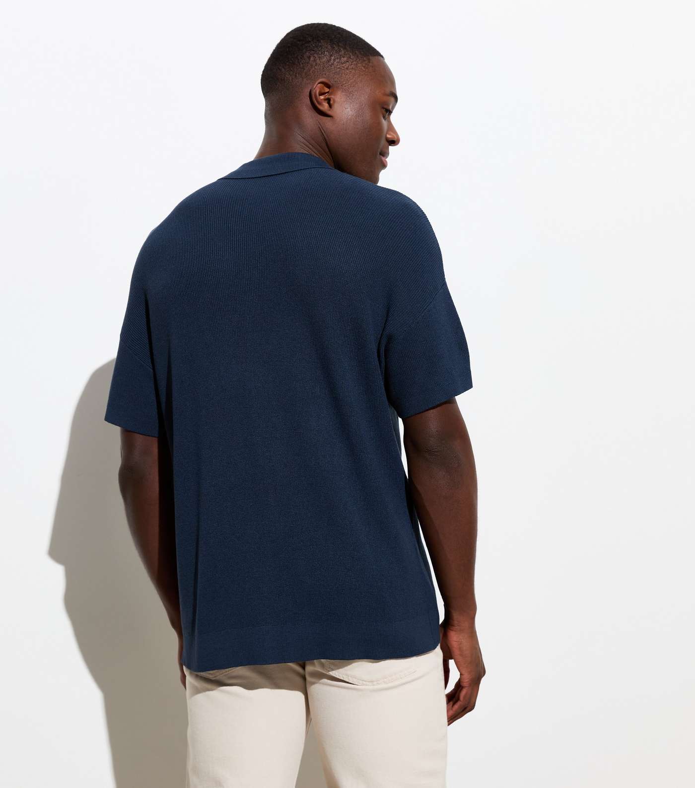 Navy Zip Neck Relaxed Fit Short Sleeve Knit Polo Shirt Image 4