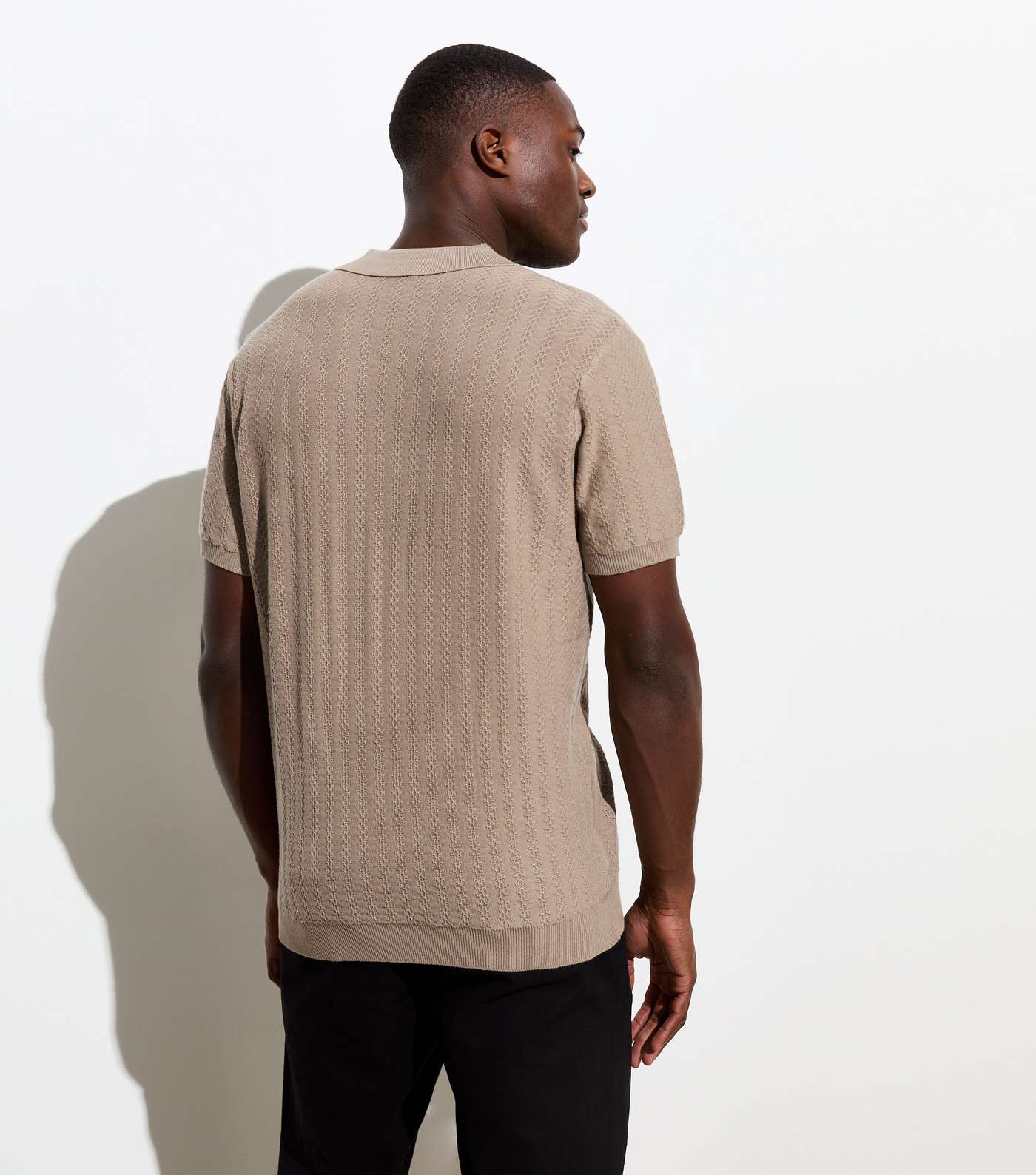 Camel Relaxed Fit Textured Knit Polo Top Image 4