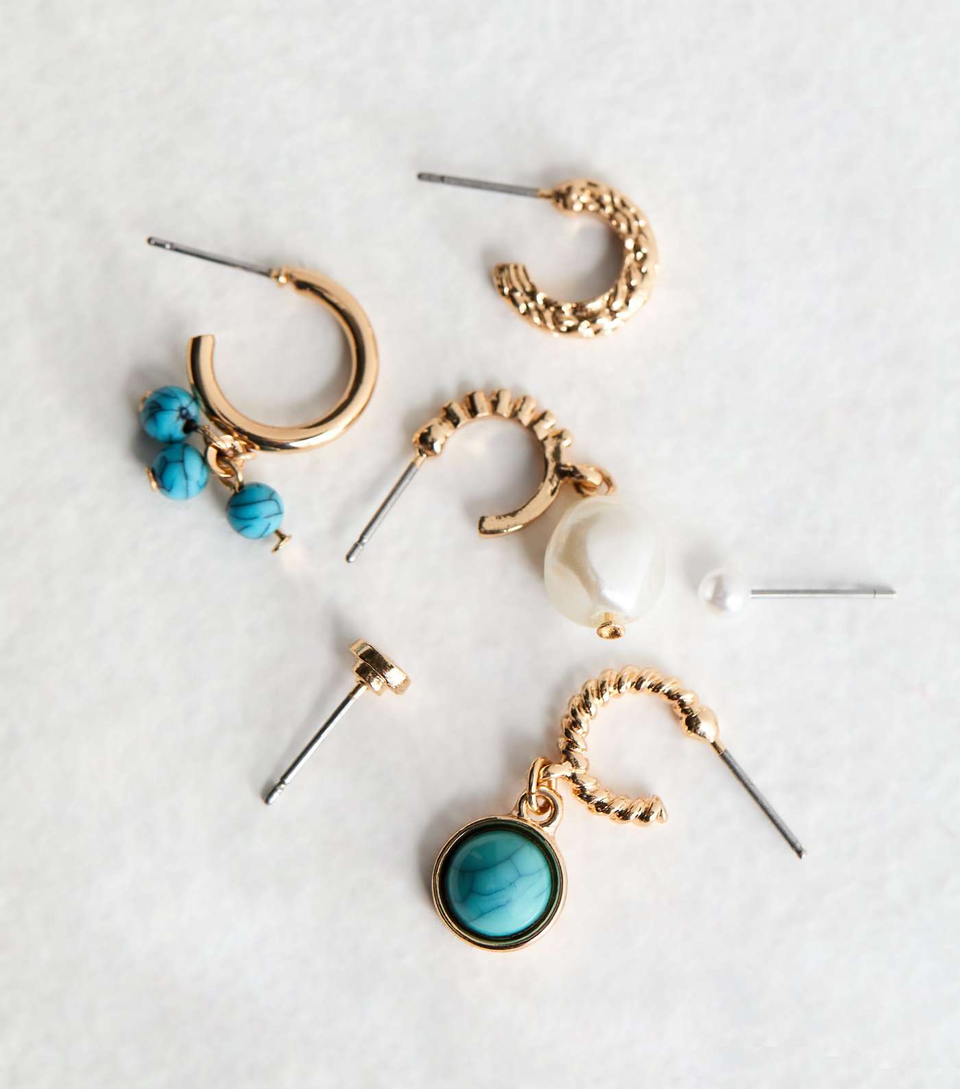 6 Pack Gold Turquoise Gem Stud and Hoop Earrings Image 4