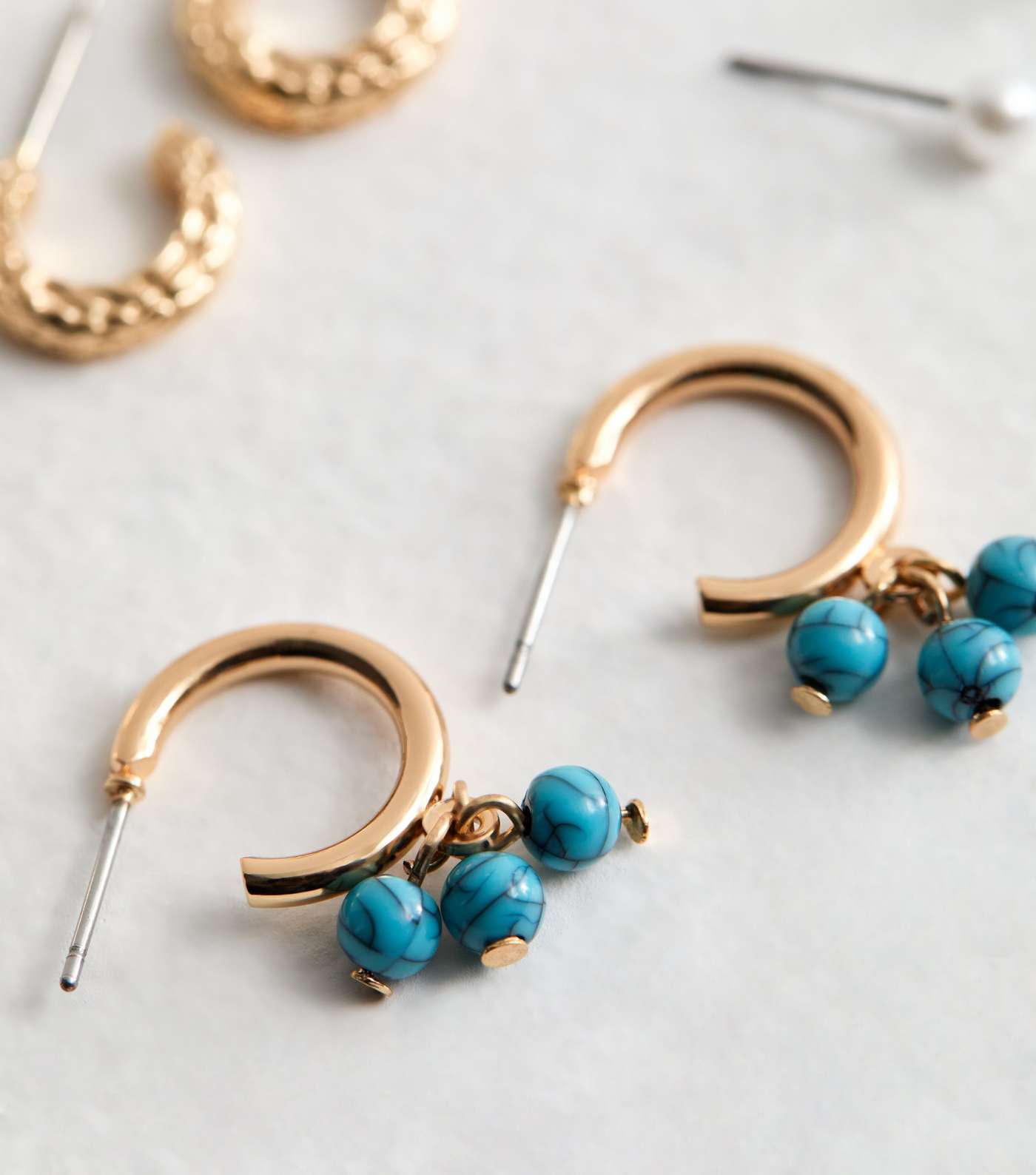 6 Pack Gold Turquoise Gem Stud and Hoop Earrings Image 6