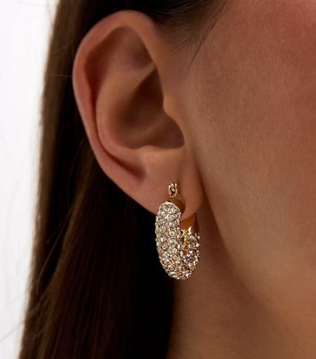 Gold Diamante Chunky Mini Hoop Earrings New Look