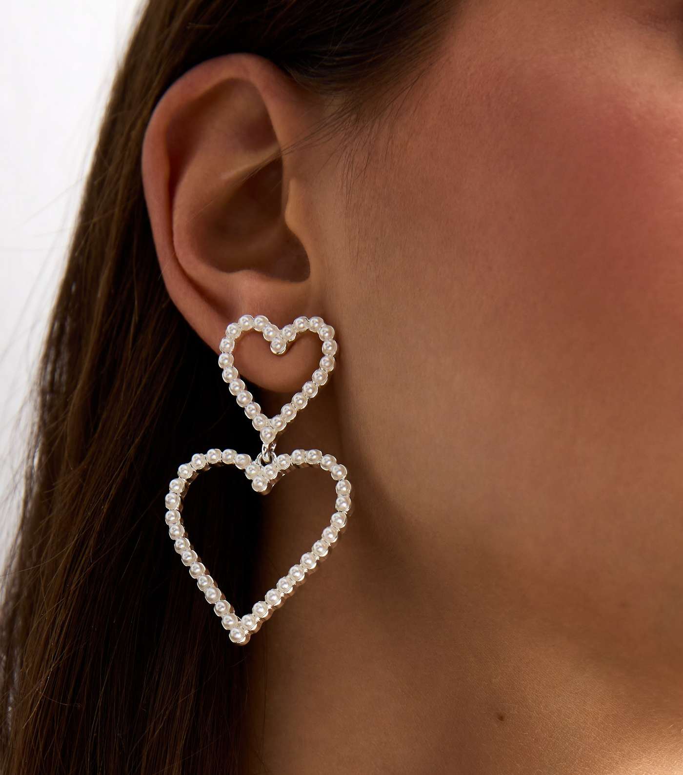 Silver Faux Pearl Heart Doorknocker Earrings Image 2