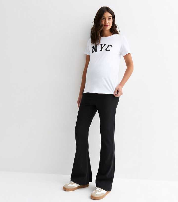 Maternity Black Ribbed Flared Trousers