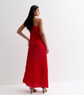 Red Satin Pleated One Shoulder Cut Out Midi Dress New Look