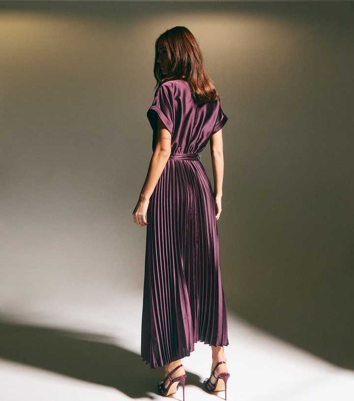 new look pleated dress Ever New Petite pleated metallic maxi dress in gold