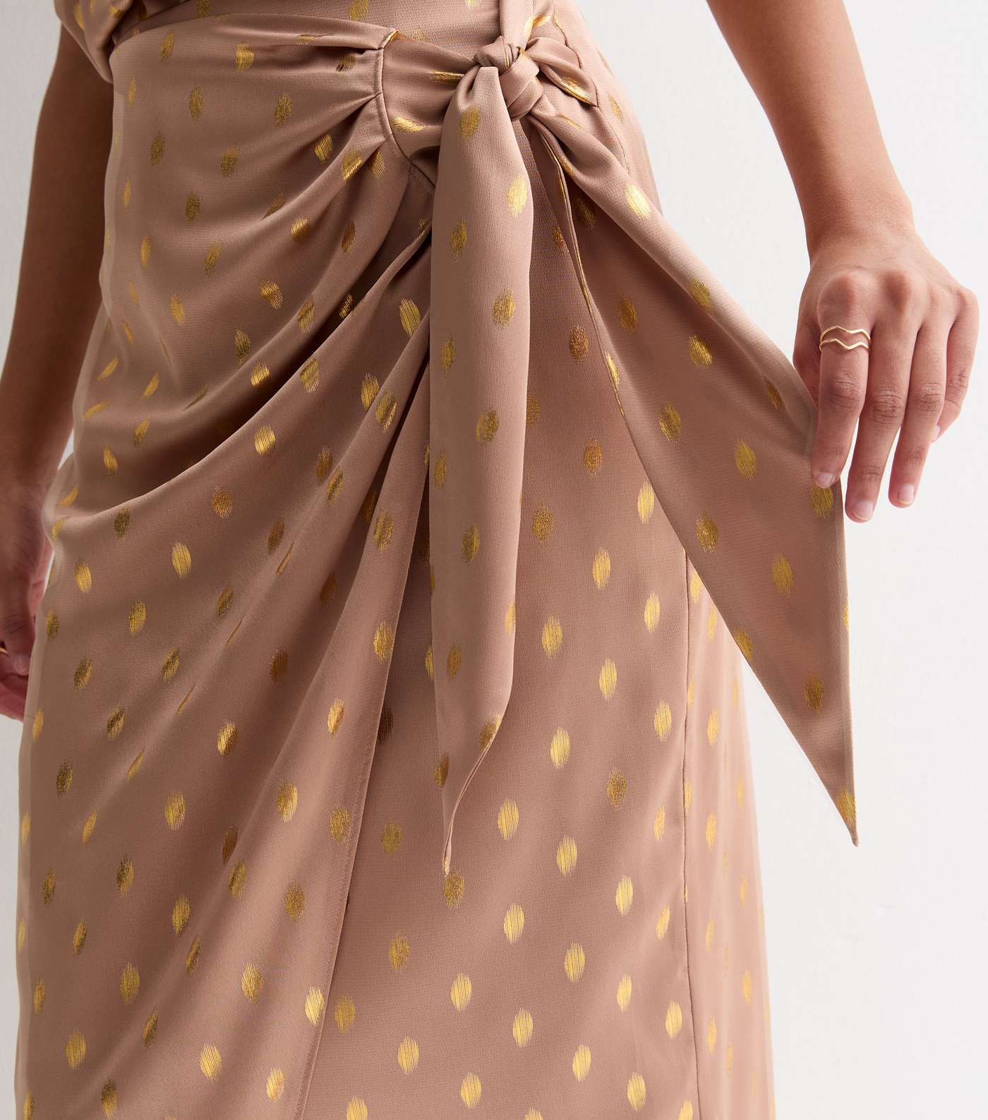 Light Brown Gold Foil Print Wrap Midi Skirt Image 2