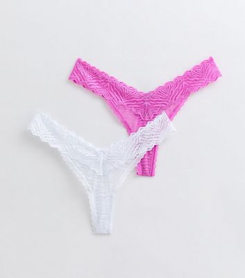 2 Pack of Zebra-Lace V-Front Thongs New Look