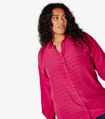Apricot Curves Bright Pink Check Oversized Shirt New Look