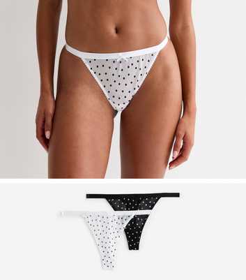 2 Pack Black And White Polka Dot Mesh Thongs 