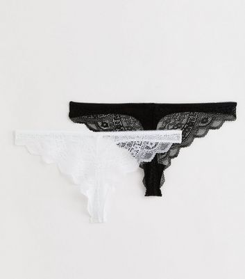 White 2 Pack Lace Thong New Look