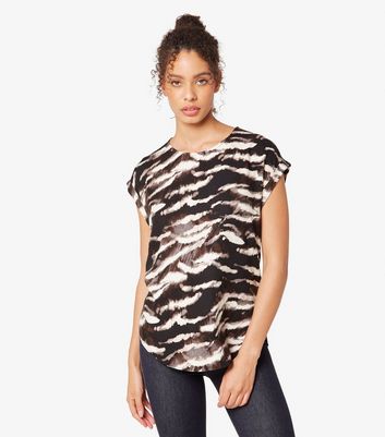 Apricot Black Zebra Print Turn Up Sleeve Top New Look