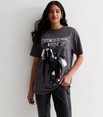 Dark Grey Fleetwood Mac Rumours Logo Oversized T-Shirt | New Look