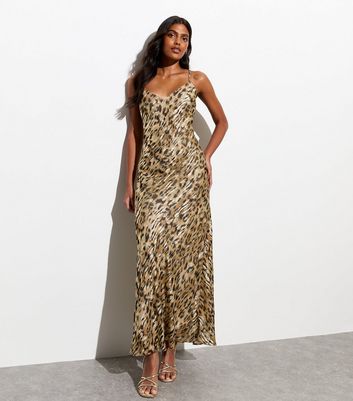 Gold Leopard Print Open Back Bias Cut Maxi Dress New Look