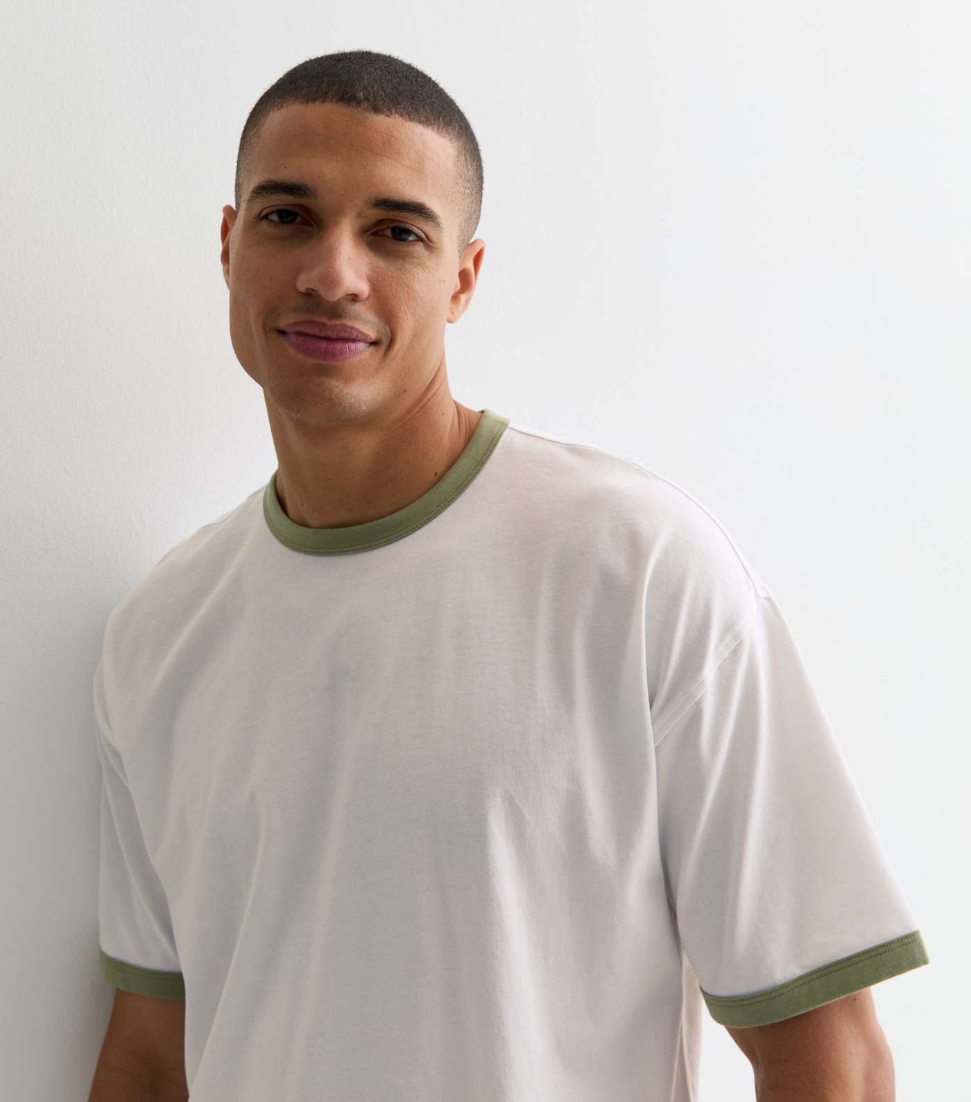 Green and White Cotton Ringer Oversized T-Shirt Image 2