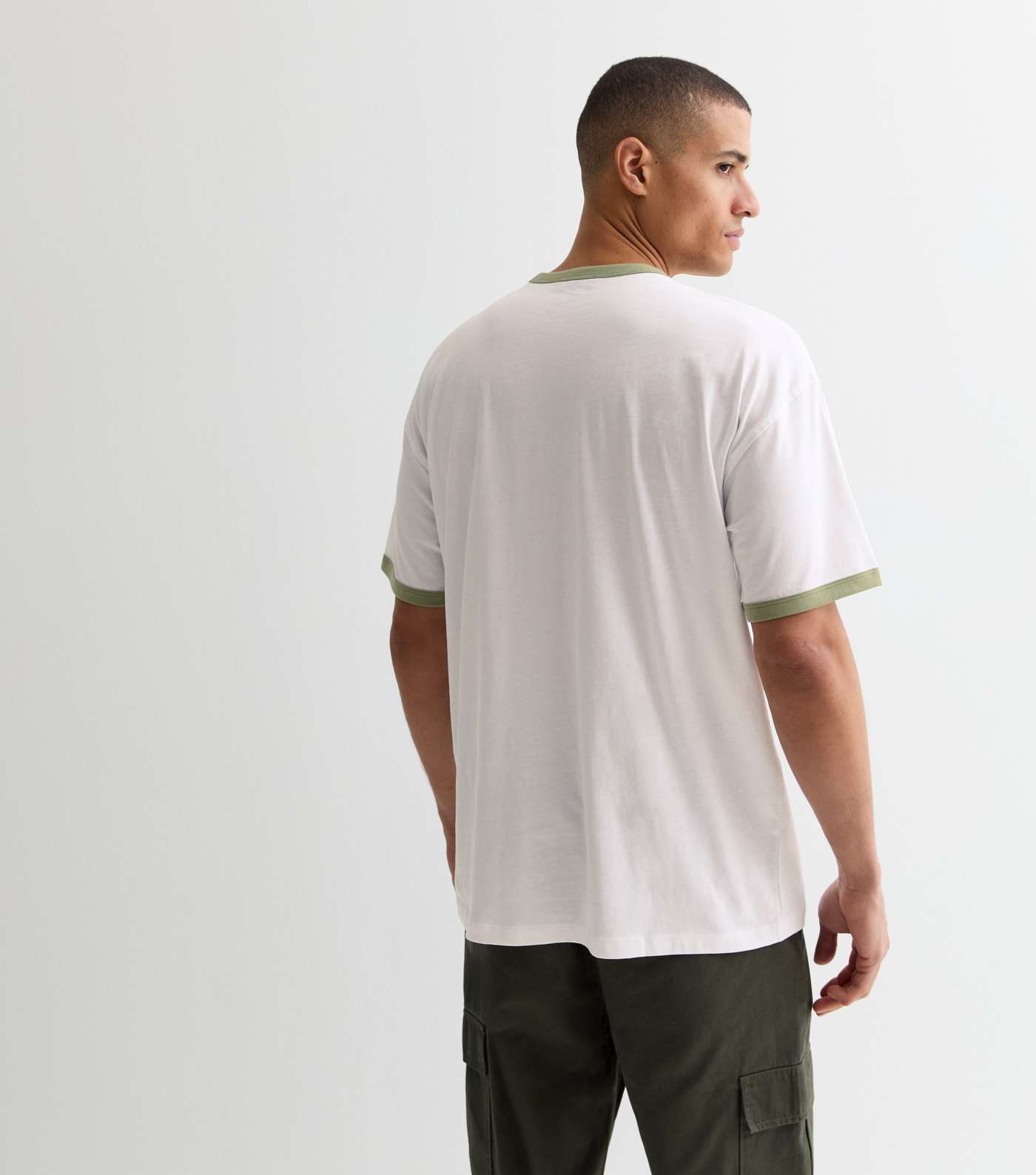 Green and White Cotton Ringer Oversized T-Shirt Image 4