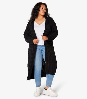 Apricot Curves Black Cable Knit Longline Cardigan New Look