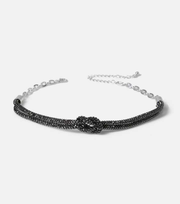 Muse Black Crystal Pave Knot Choker Necklace