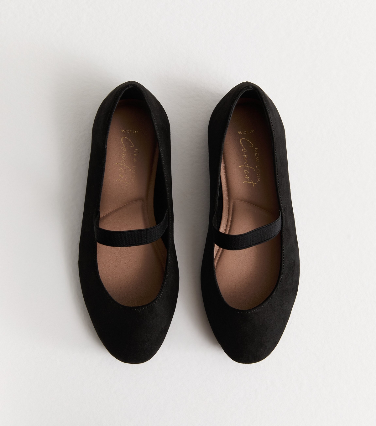 Women's Black Wide Fit Elasticated Strap Flat Suede Look Shoes New Look