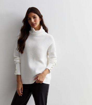 White ribbed clearance polo neck jumper