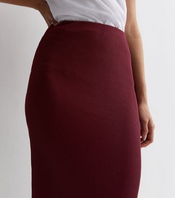 Burgundy Ribbed Midi Skirt | New Look