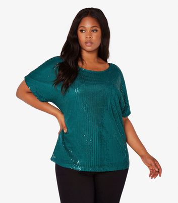 Apricot Curves Dark Green Sequin Top | New Look