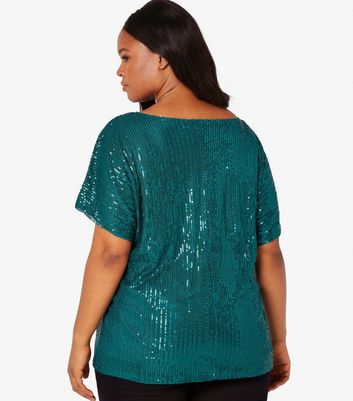 Apricot Curves Dark Green Sequin Top New Look