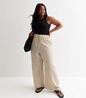 パンツ DONNA STRIPED PANTS Bibiy. curves-black-cotton-linen-