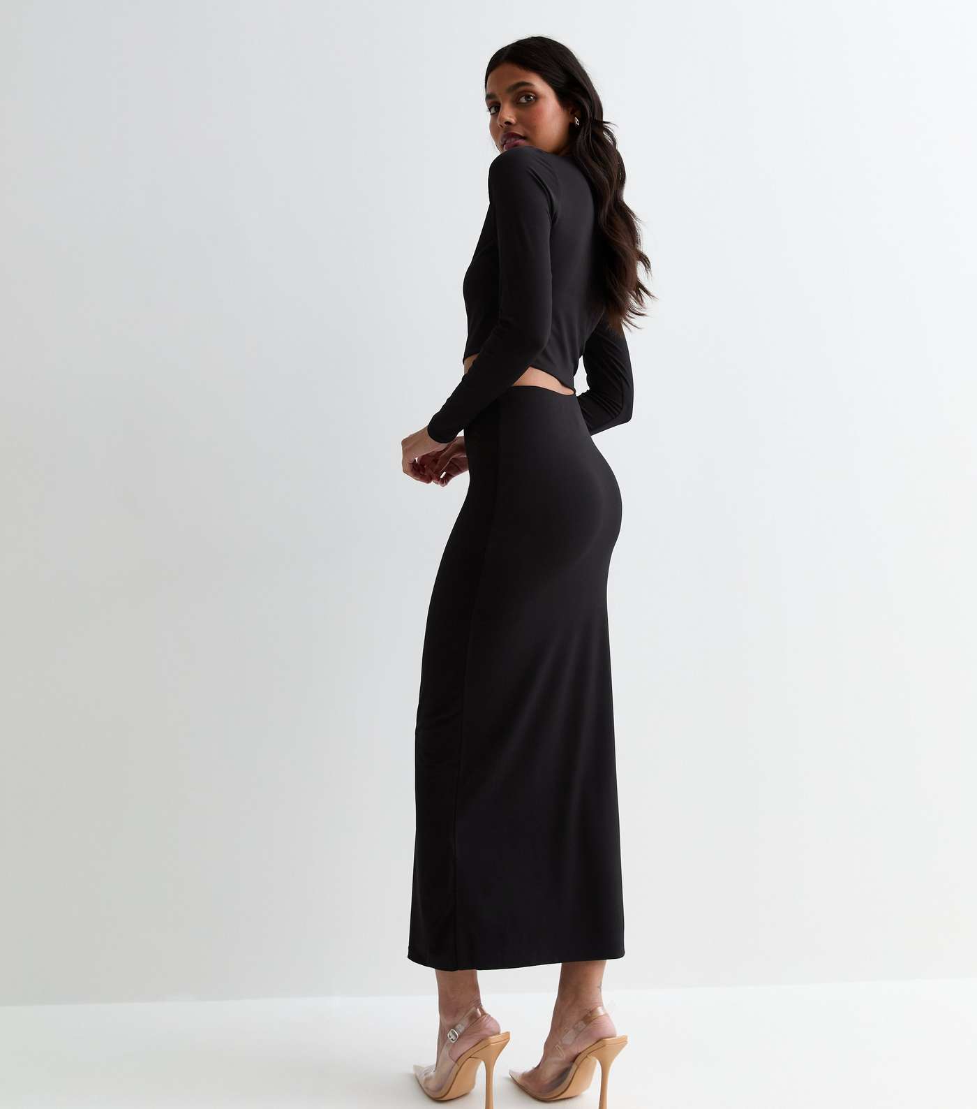 Black High Waist Midi Skirt Image 4