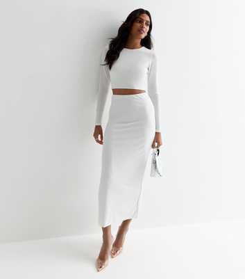 White High Waist Midi Skirt
