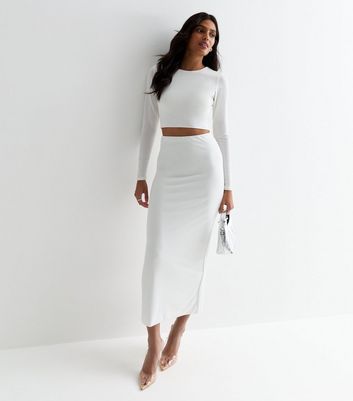 High waisted winter white pencil skirt hotsell