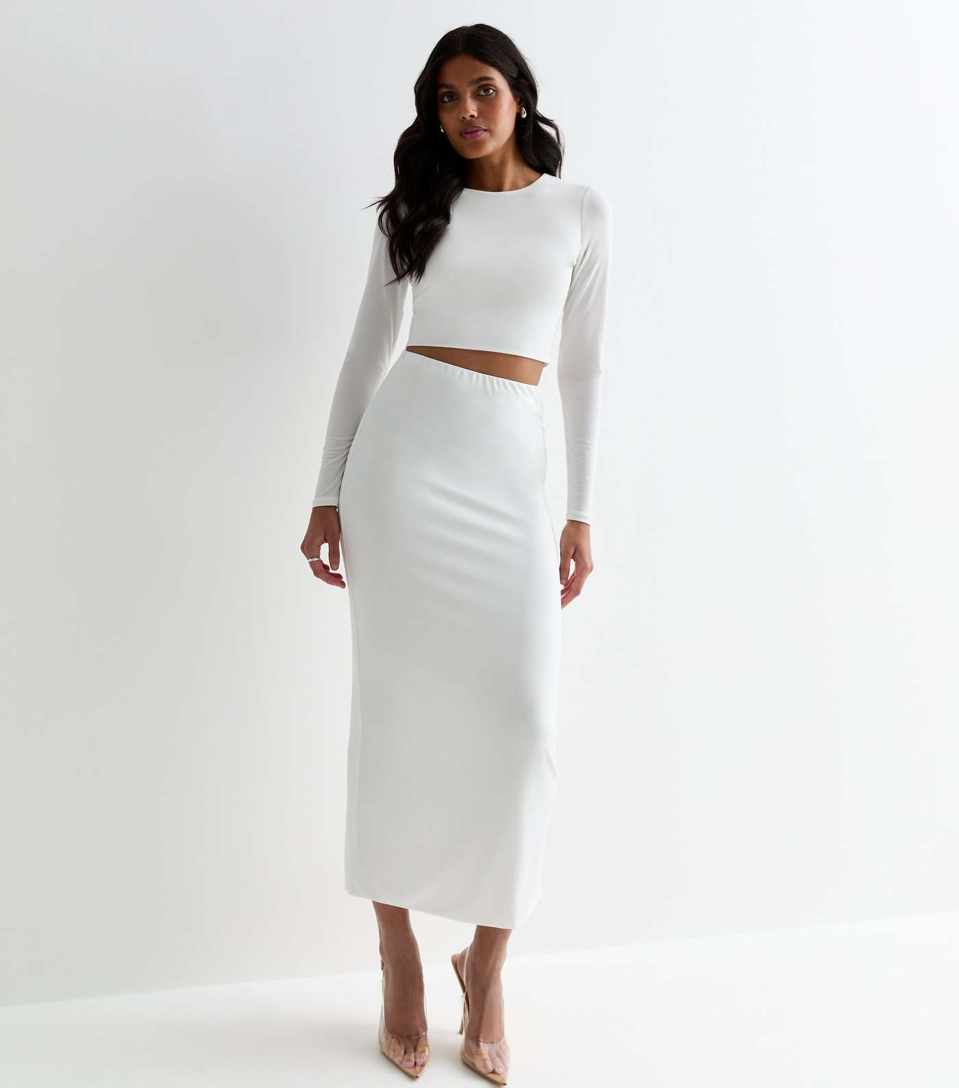White High Waist Midi Skirt Image 3