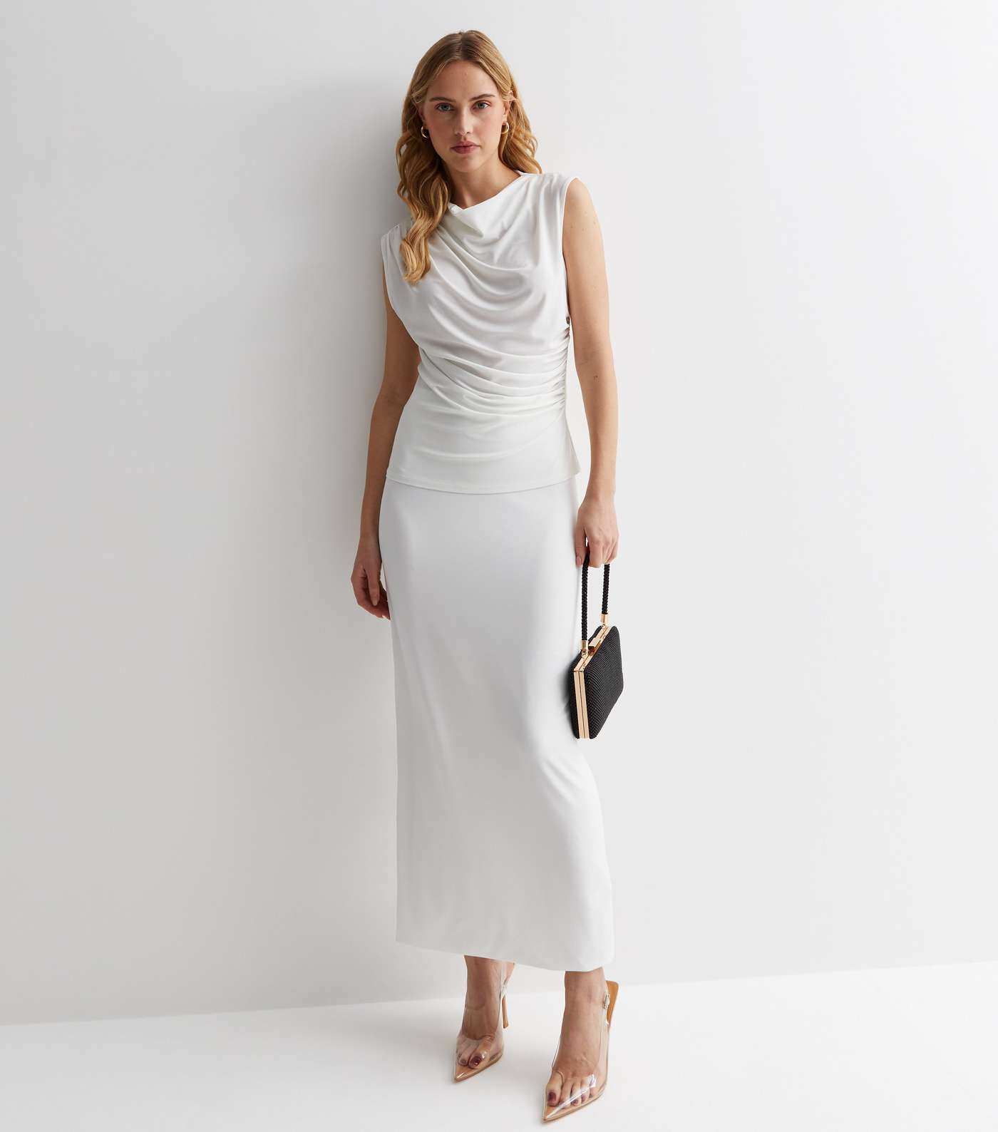 White High Waist Midi Skirt Image 5