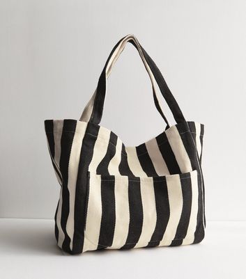 Black Stripe Slouch Tote Bag New Look