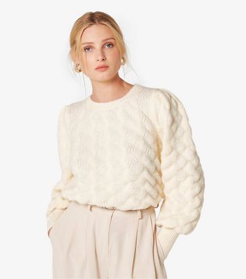 Apricot Cream Bubble Knit Puff Sleeve Jumper | New Look