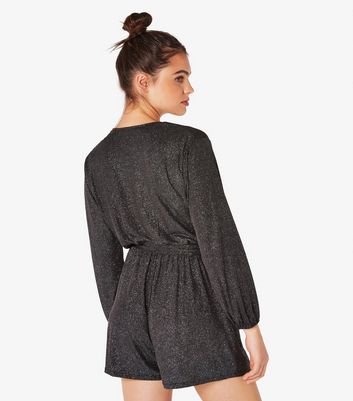 Apricot Black Glitter Wrap Belted Jumpsuit New Look
